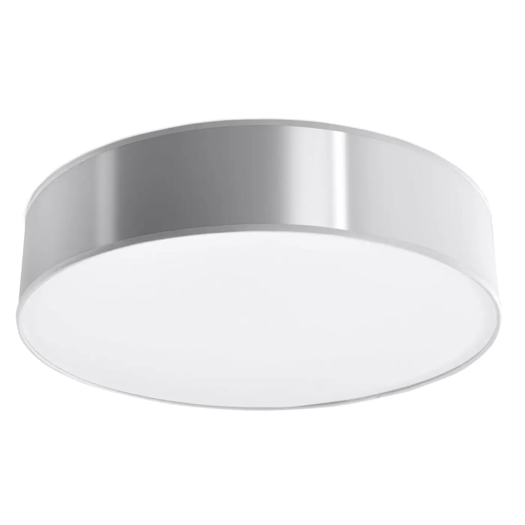 Luminaire plafonnier arena 45 gris avec cadre métallique argenté rond et diffuseur blanc pour éclairage polyvalent forme riche