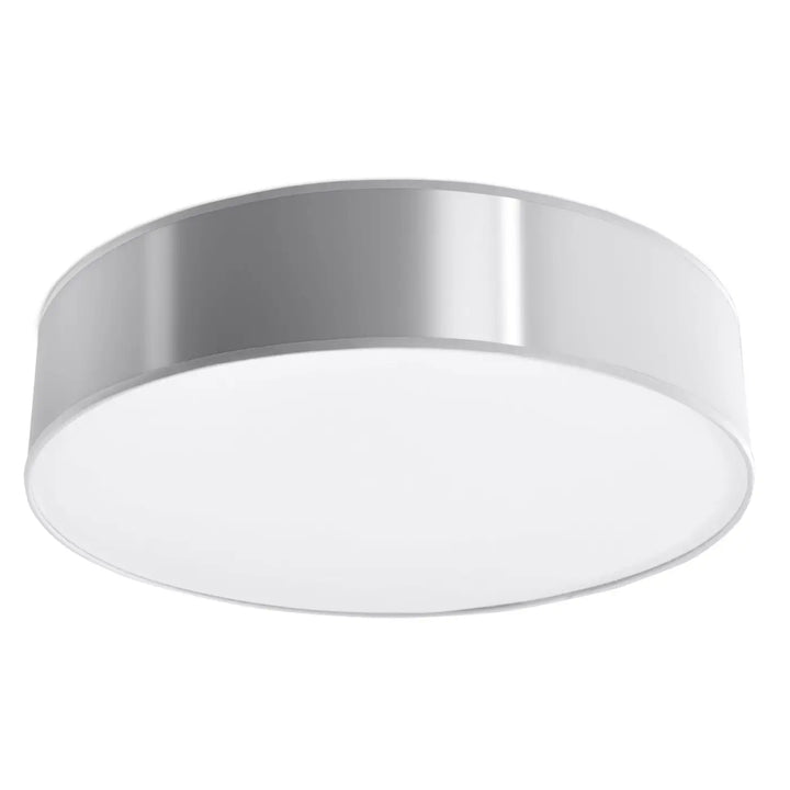 Luminaire plafonnier arena 45 gris avec cadre métallique argenté rond et diffuseur blanc pour éclairage polyvalent forme riche