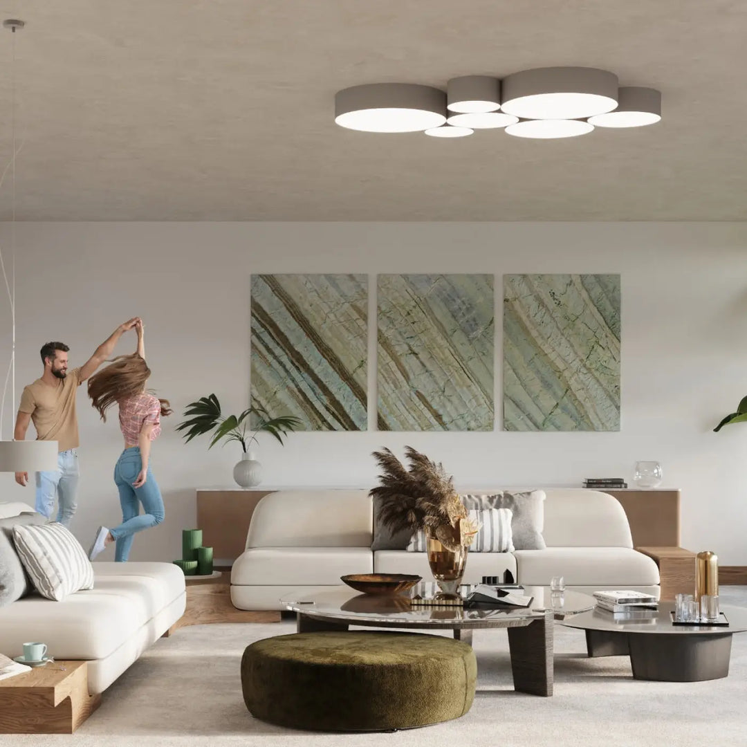 Luminaire plafonnier arena 45 gris en forme riche style moderne avec plafonnier rond pour éclairage polyvalent