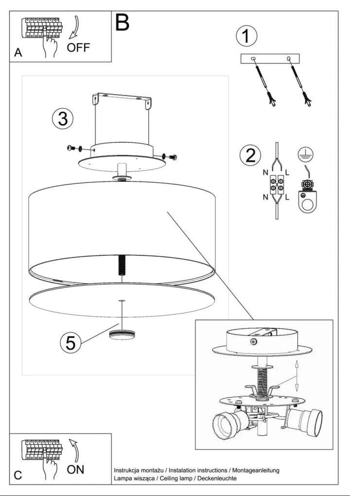 Luminaire plafonnier skala 30 noir avec étages circulaires et fixation réglable pour plafond minimaliste et décoration élégante