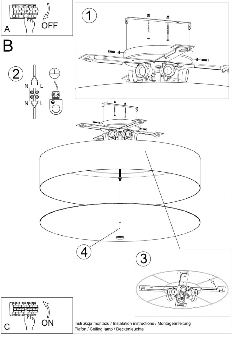 Luminaire plafonnier skala 80 noir avec abat-jours circulaires concentriques et fixation centrale réglable pour plafond minimaliste élégant