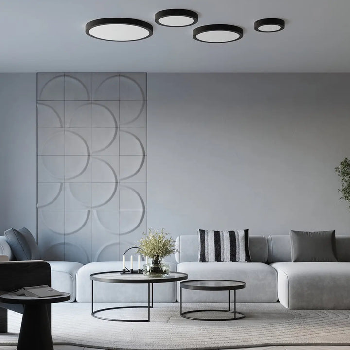 Luminaire plafonnier onyx 60 noir led 3000k avec design circulaire moderne idéal pour recherche d’un éclairage plafond rond aux couleurs intemporelles