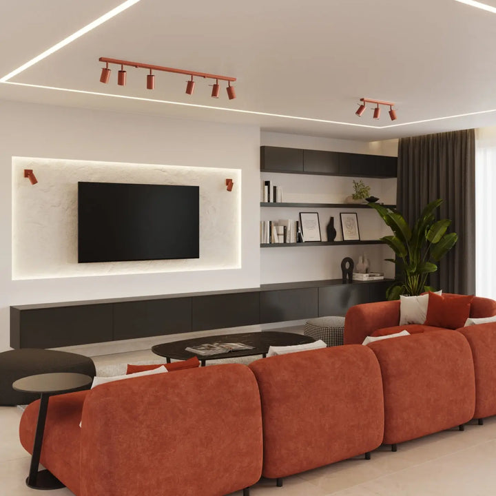 Luminaire plafonnier lampe ring 3p rouge ochra avec éclairage flexible pour un minimalisme moderne élégant