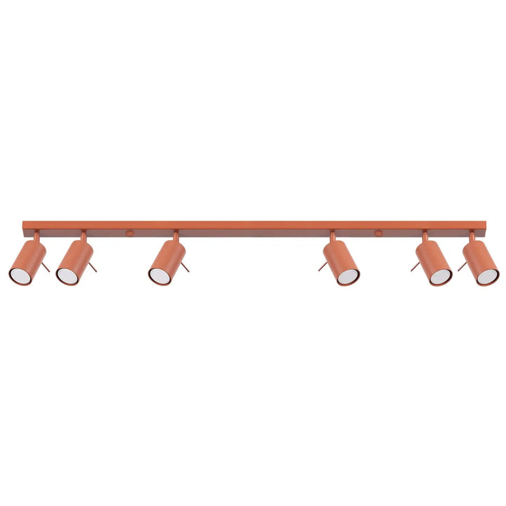 Luminaire plafonnier cuivre avec cinq spots réglables lampe ring rouge ochra éclairage flexible minimalisme moderne