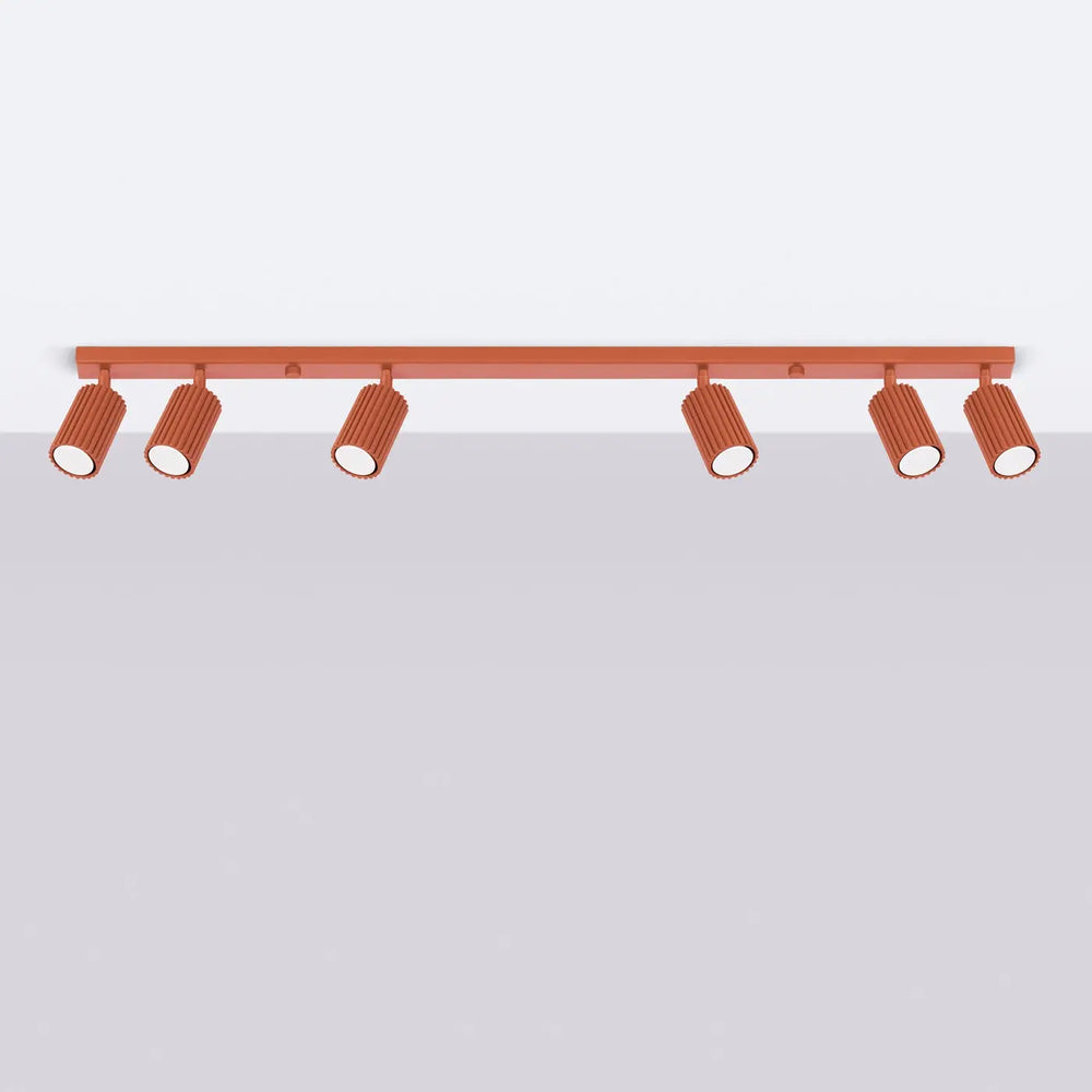 Plafonnier karbon cuivre avec six ampoules gu10 interchangeables design minimaliste en métal rouge ocre