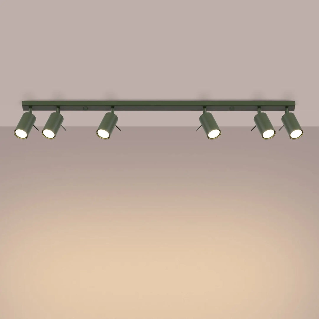 Luminaire plafonnier ring 6l vert olive avec cinq spots réglables pour un éclairage flexible et un minimalisme moderne