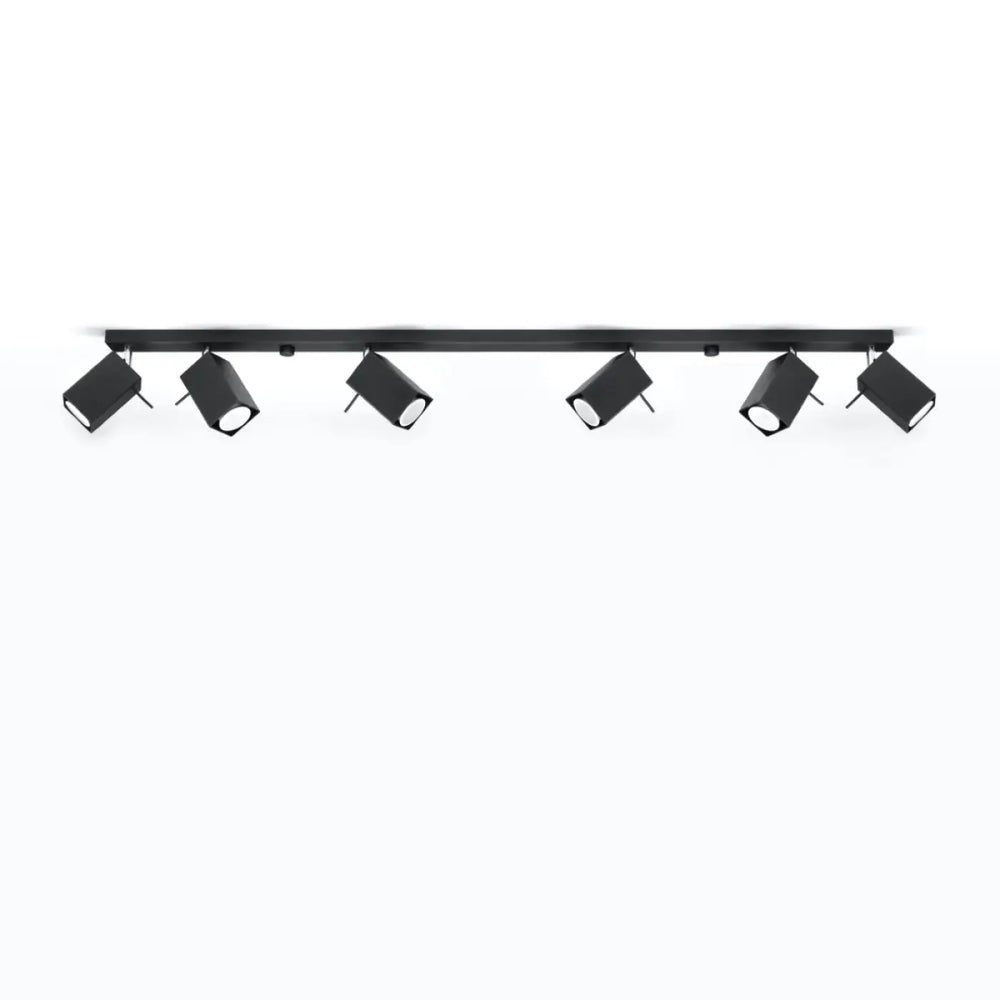 Plafonnier moderne merida noir mat avec six spots merida ajustables pour diriger précisément la lumière