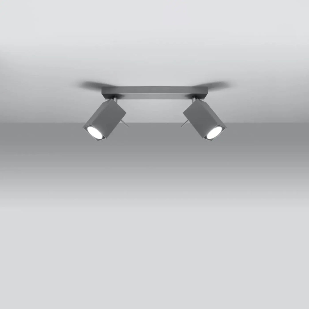 Plafonnier moderne merida 2 gris avec double spots disposés à tête angulaire pour diriger précisément la lumière