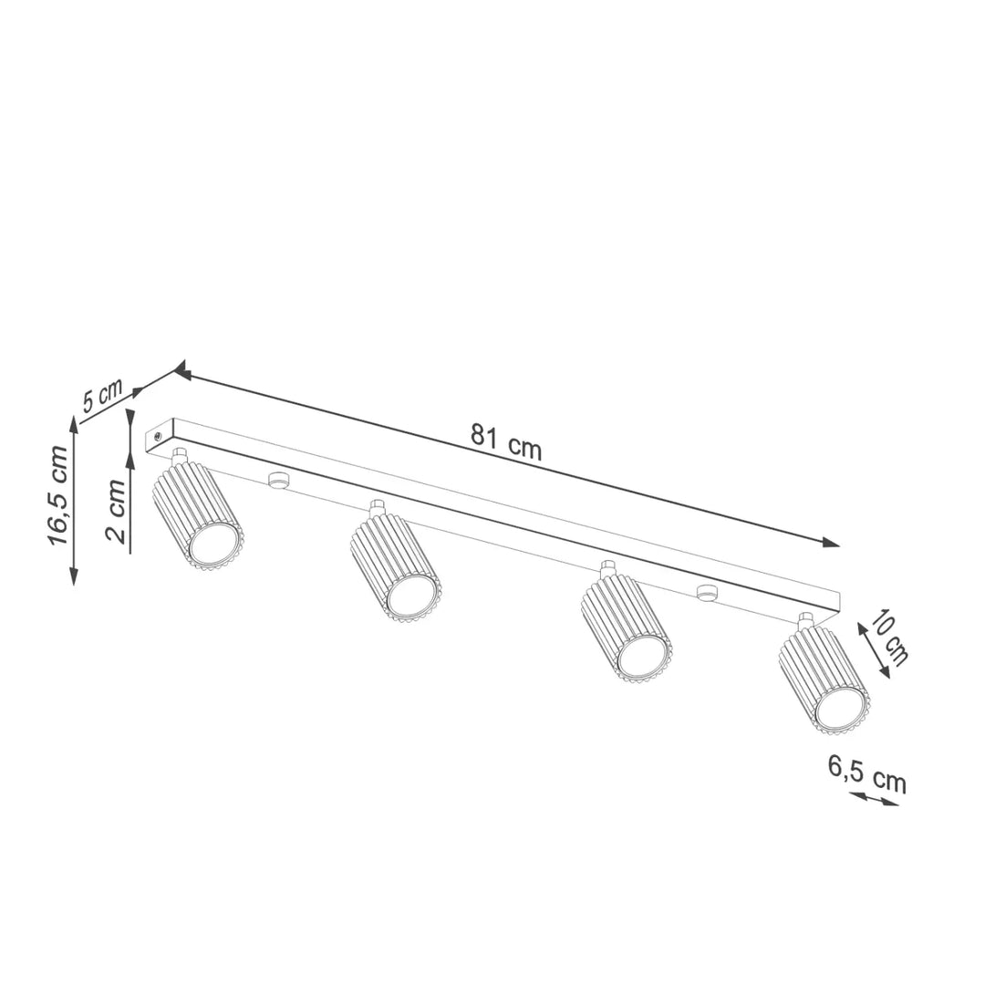 Plafonnier karbon taupe avec quatre spots led cylindriques à ampoules gu10 interchangeables design minimaliste