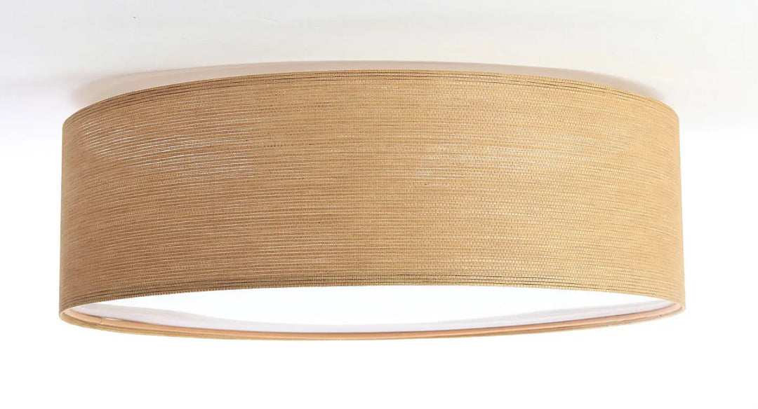 Luminaire plafonnier drum en tissu caramel texturé beige avec diffusion douce pour éclairage intérieur élégant