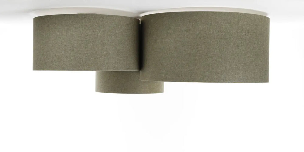 Luminaire plafonnier trio boho elegant avec abat-jour en tissu vert gris naturel à design géométrique minimaliste