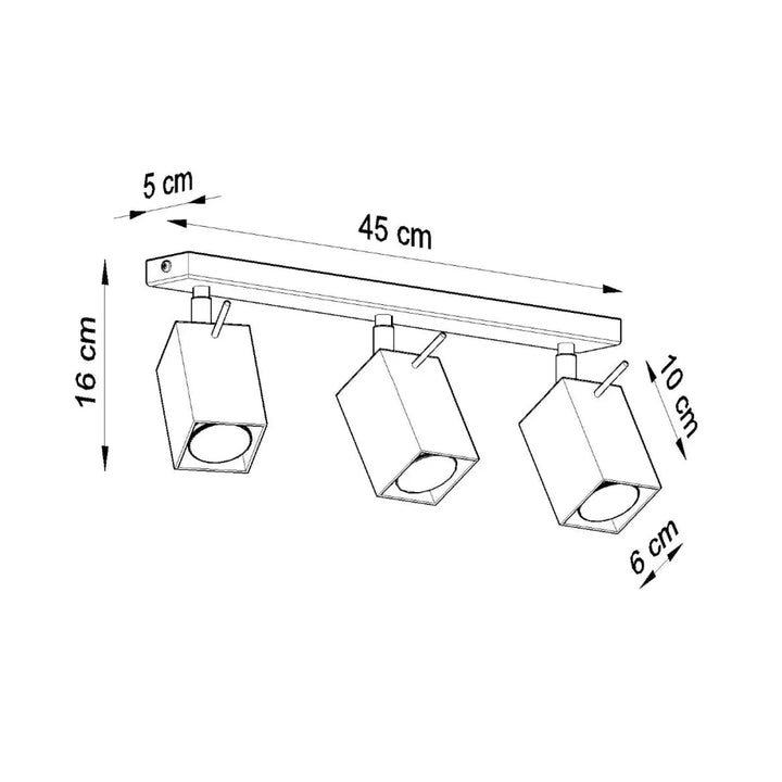 Plafonnier moderne merida 3 blanc avec trois spots cube ajustables pour diriger précisément l’éclairage sur une barre de 45 cm