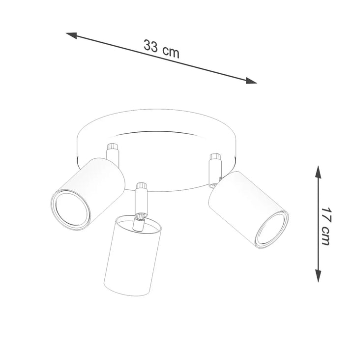 Plafonnier verdo 3 têtes noir au design moderne avec fixations cylindriques et base circulaire pour éclairage intérieur