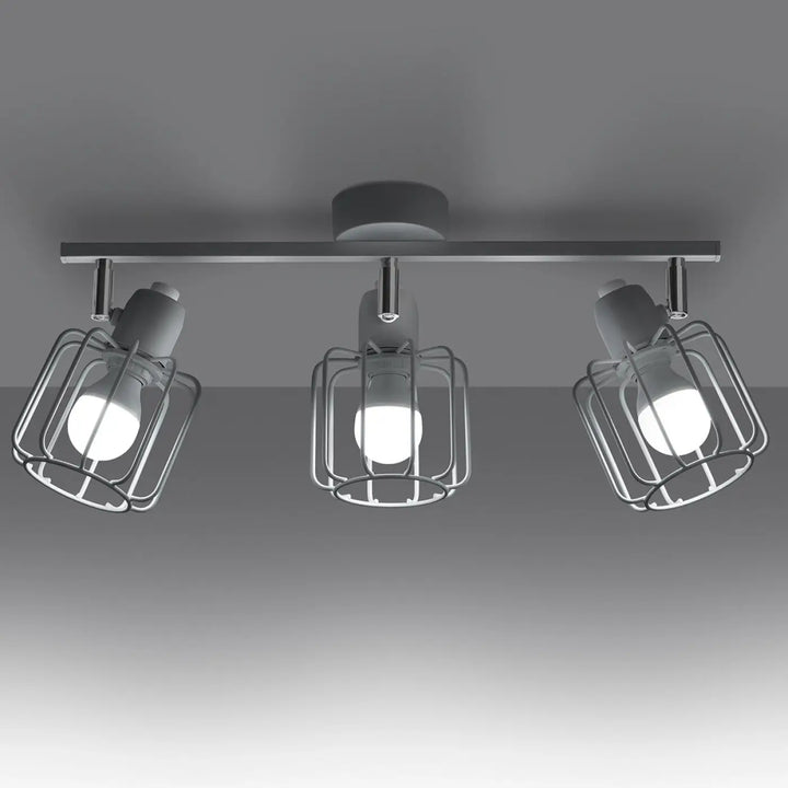 Luminaire plafonnier beluci 3 blanc finition chrome avec trois lampes cage ajustables style loft collection beluci