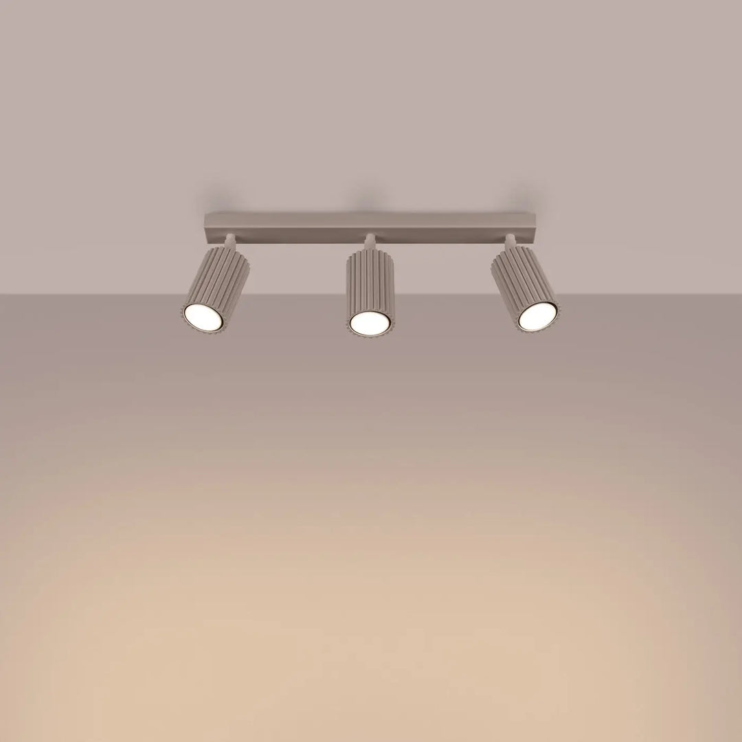 Luminaire plafonnier karbon 3l en nickel brossé taupe avec trois ampoules gu10 interchangeables design minimaliste