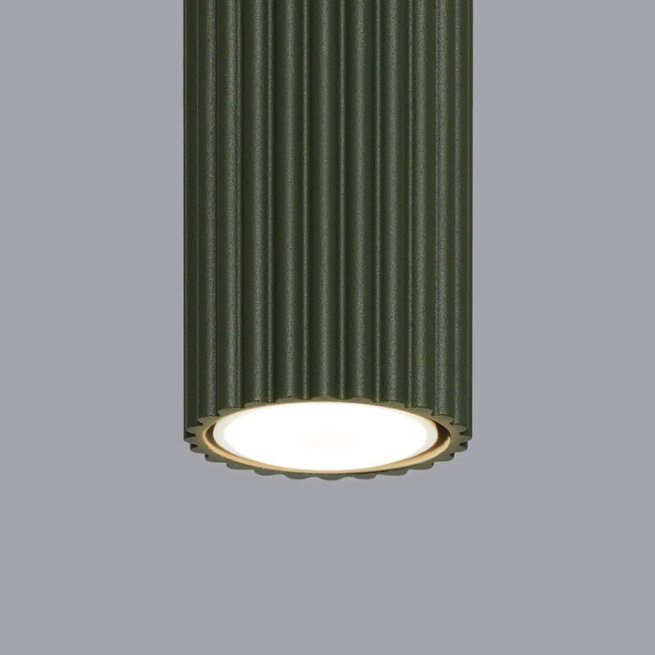 Plafonnier karbon allie vert olive minimaliste cylindrique en relief avec diffuseur doré à bords festonnés et ampoules gu10 interchangeables