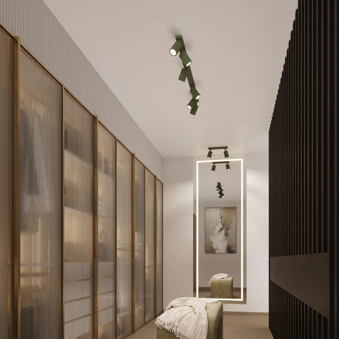 Luminaire plafonnier karbon allie spotlights verts olive design minimaliste avec ampoules gu10 interchangeables