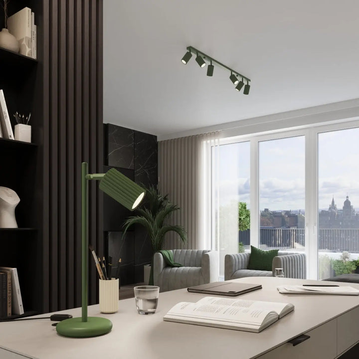 Plafonnier karbon allie design minimaliste vert olive avec ampoules gu10 interchangeables et lampe de bureau en métal