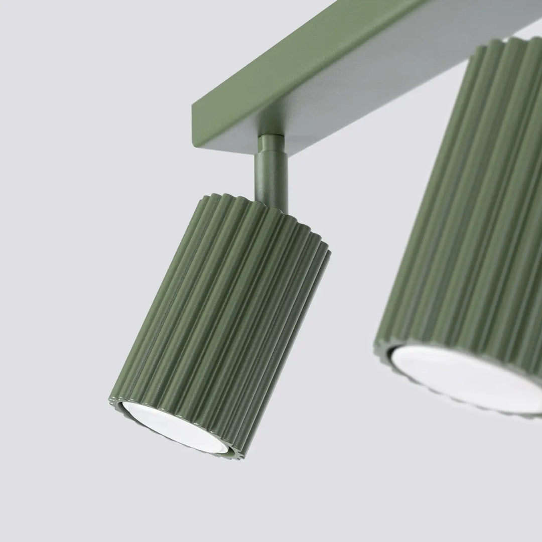 Luminaire plafonnier karbon allie vert olive en métal nervuré avec ampoules gu10 interchangeables et design minimaliste