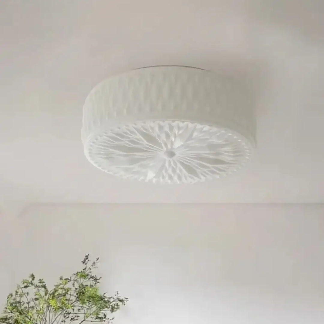 Plafonnier vintage crème solyra avec abat-jour circulaire en verre dépoli et motifs radiaux texturés blancs