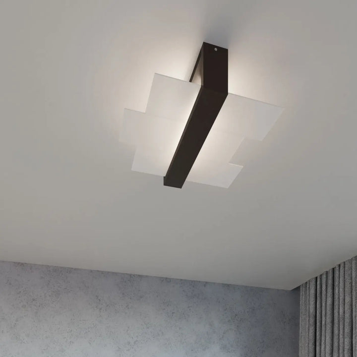 Luminaire plafonnier feniks 2 wenge avec panneaux en verre dépoli design intemporel pour lampes surprenantes