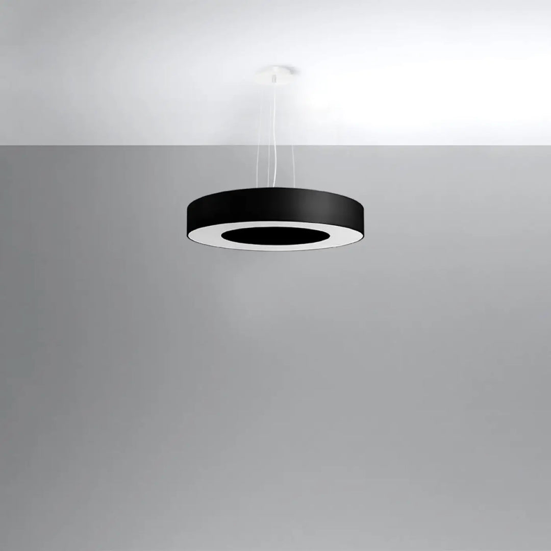 Lustre abat-jour rond noir éteint