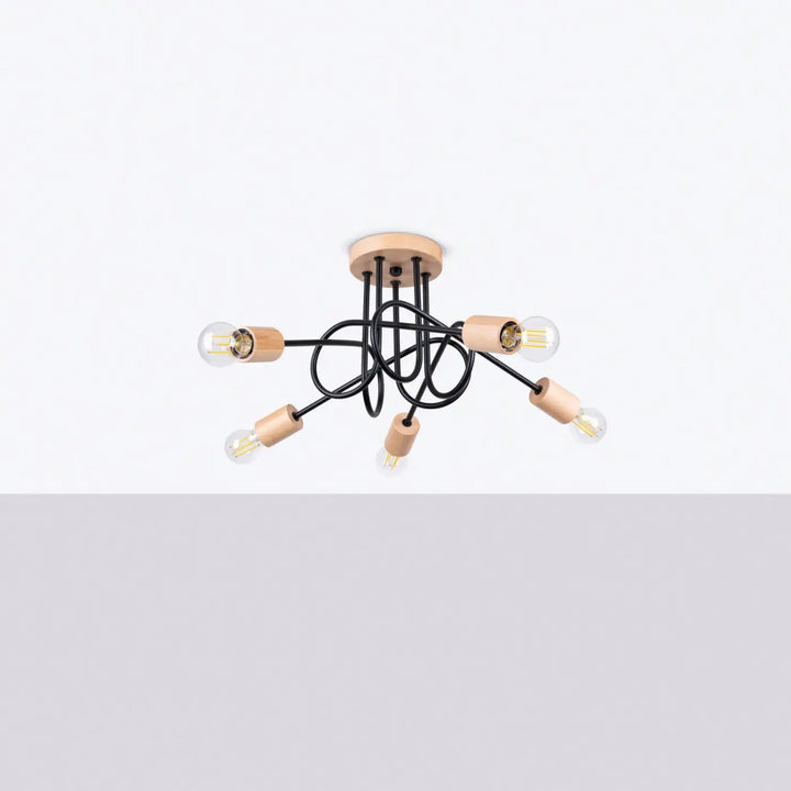 Lustre noir/bois naturel éteint