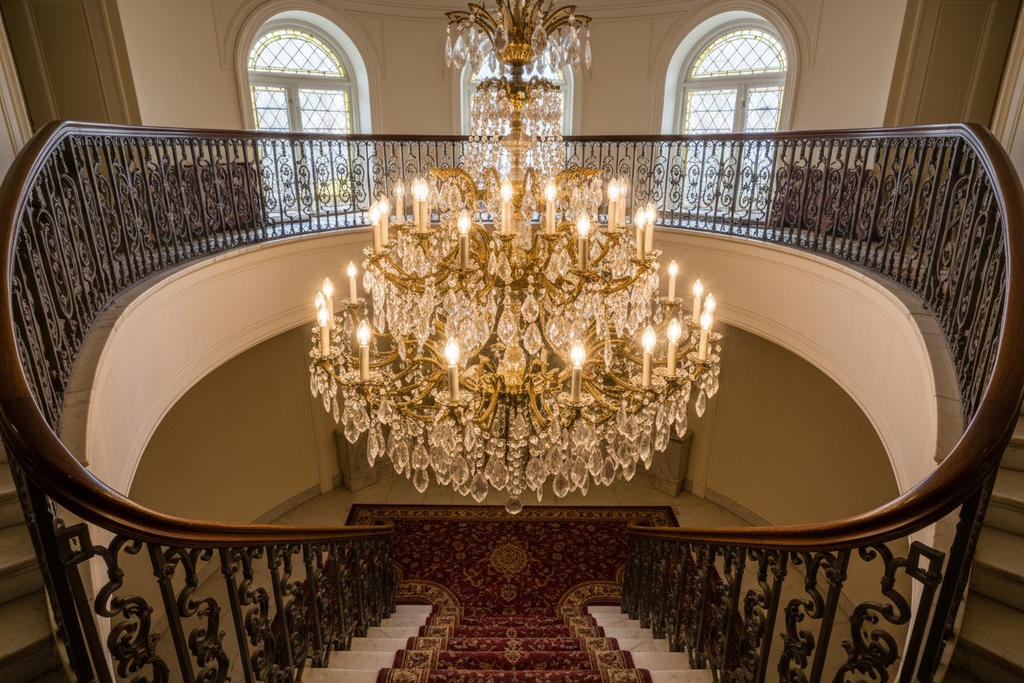 lustre dans une cage d’escalier