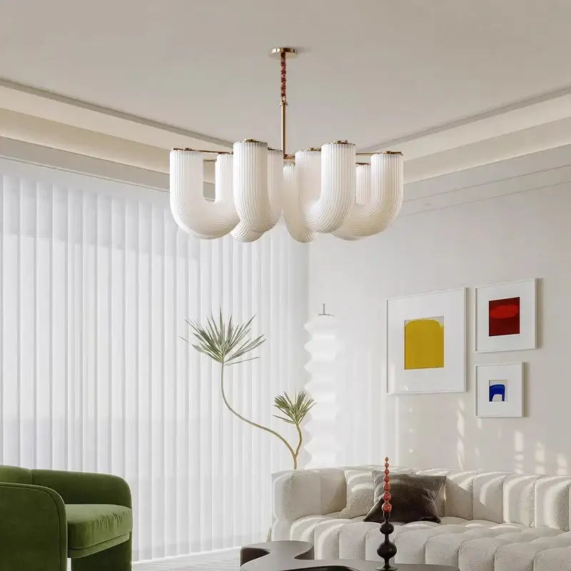 Lustre En Verre Blanc Sculptural Style Contemporain