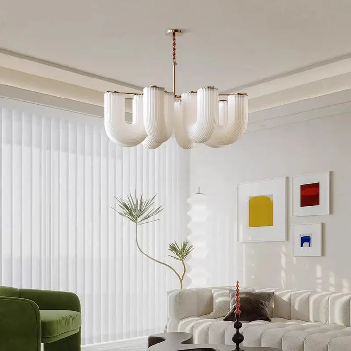 Lustre En Verre Blanc Sculptural Style Contemporain