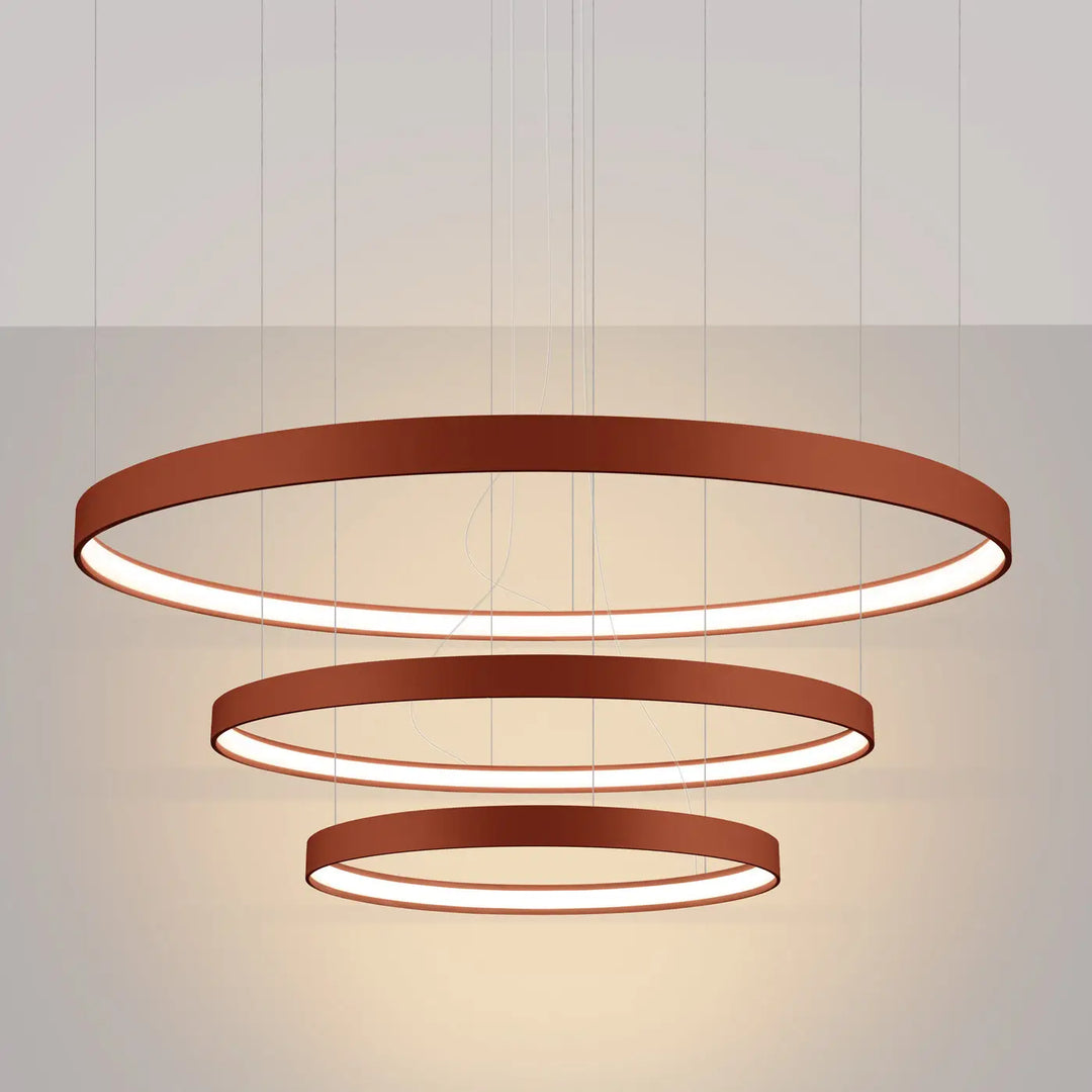 Lustre anneau RIO ocre rouge allumée, suspendu