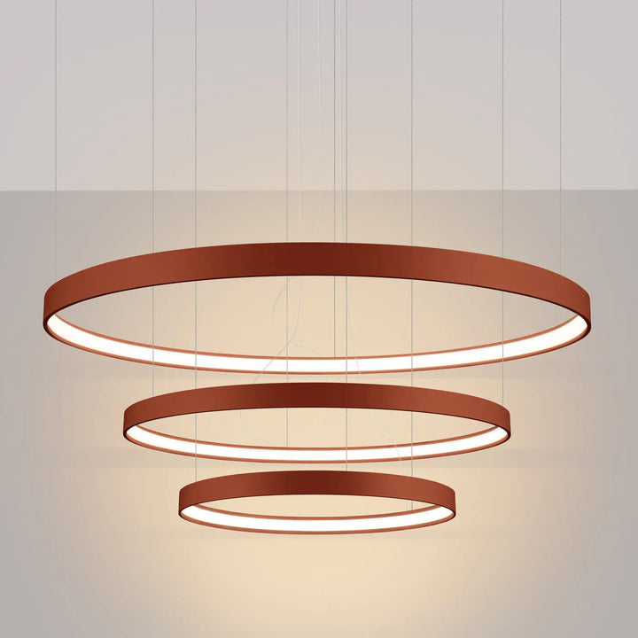 Lustre anneau RIO ocre rouge allumée, suspendu