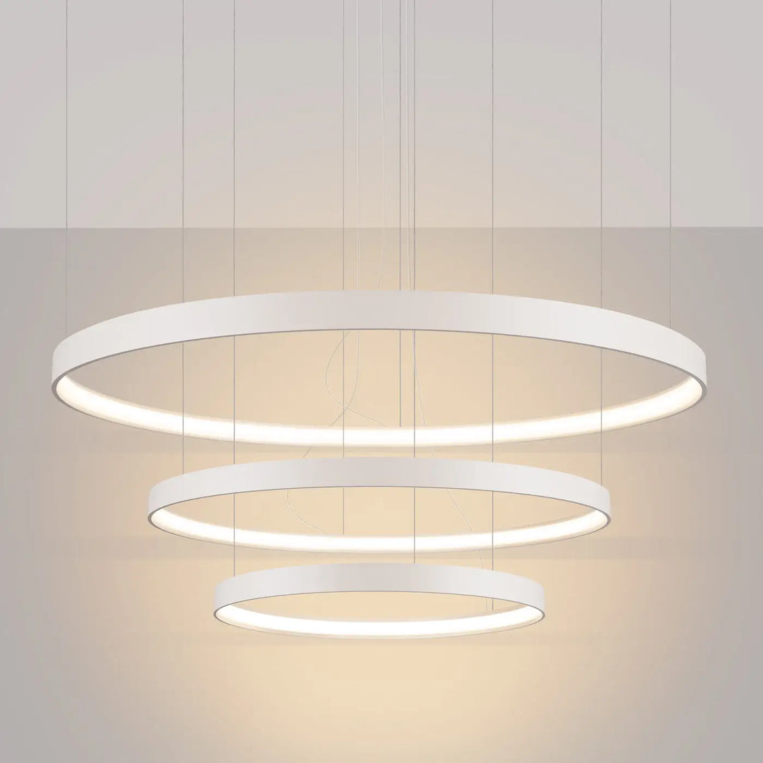 Lustre anneau RIO beige allumée, suspendu