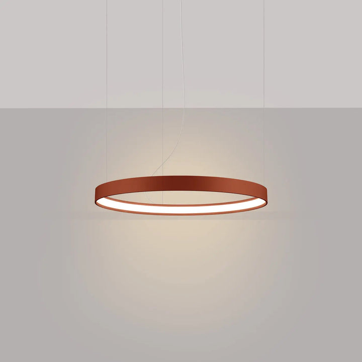 Lustre anneau RIO ocre rouge allumée, suspendu