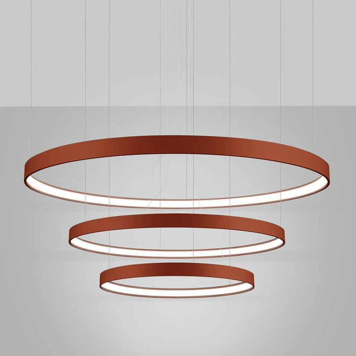 Lustre anneau RIO ocre rouge allumée, suspendu