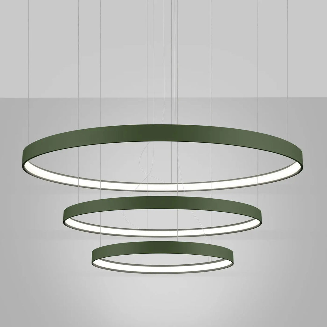 Lustre anneau RIO vert olive allumée, suspendu