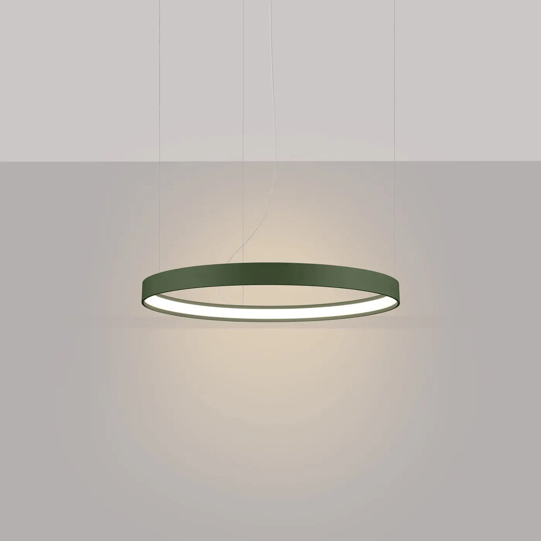 Lustre anneau RIO vert olive allumée, suspendu