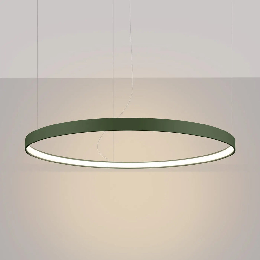 Lustre anneau RIO vert olive allumée, suspendu