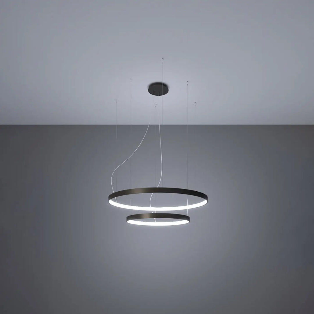 Lustre anneau RIO noir allumée, suspendu