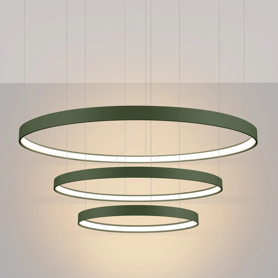 Lustre anneau RIO vert olive allumée, suspendu