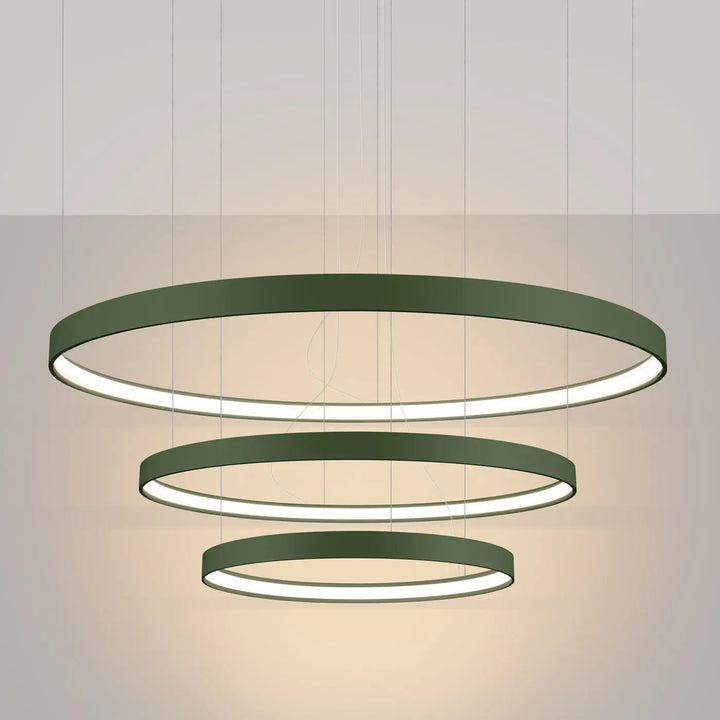 Lustre anneau RIO vert olive allumée, suspendu