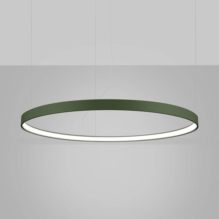 Lustre anneau RIO vert olive allumée, suspendu
