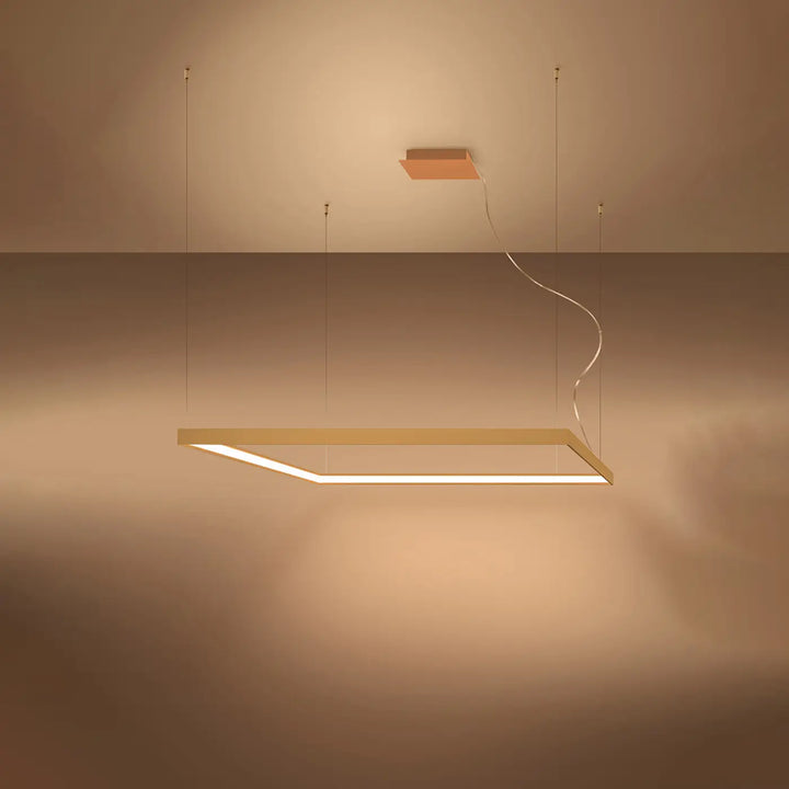Lustre carré NELYA doré allumée