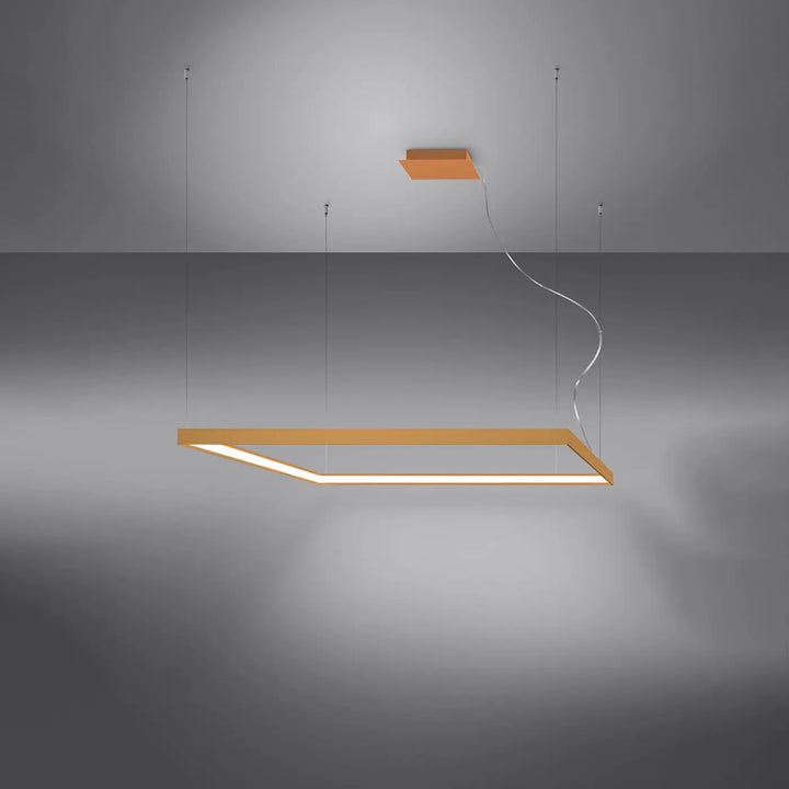 Lustre carré NELYA doré allumée