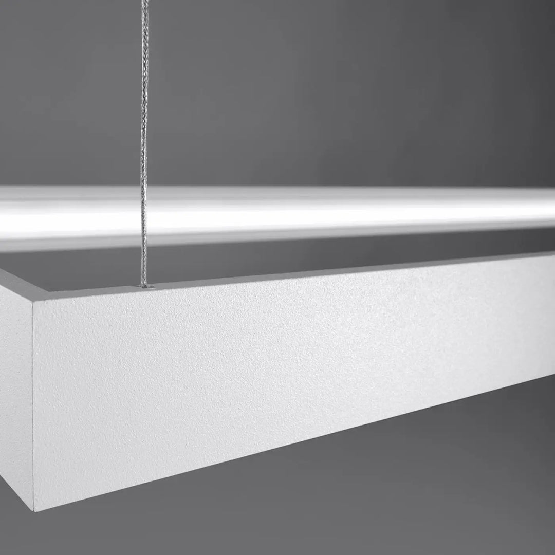 Lustre rectangulaire TUULA blanc allumée, détail du profilé
