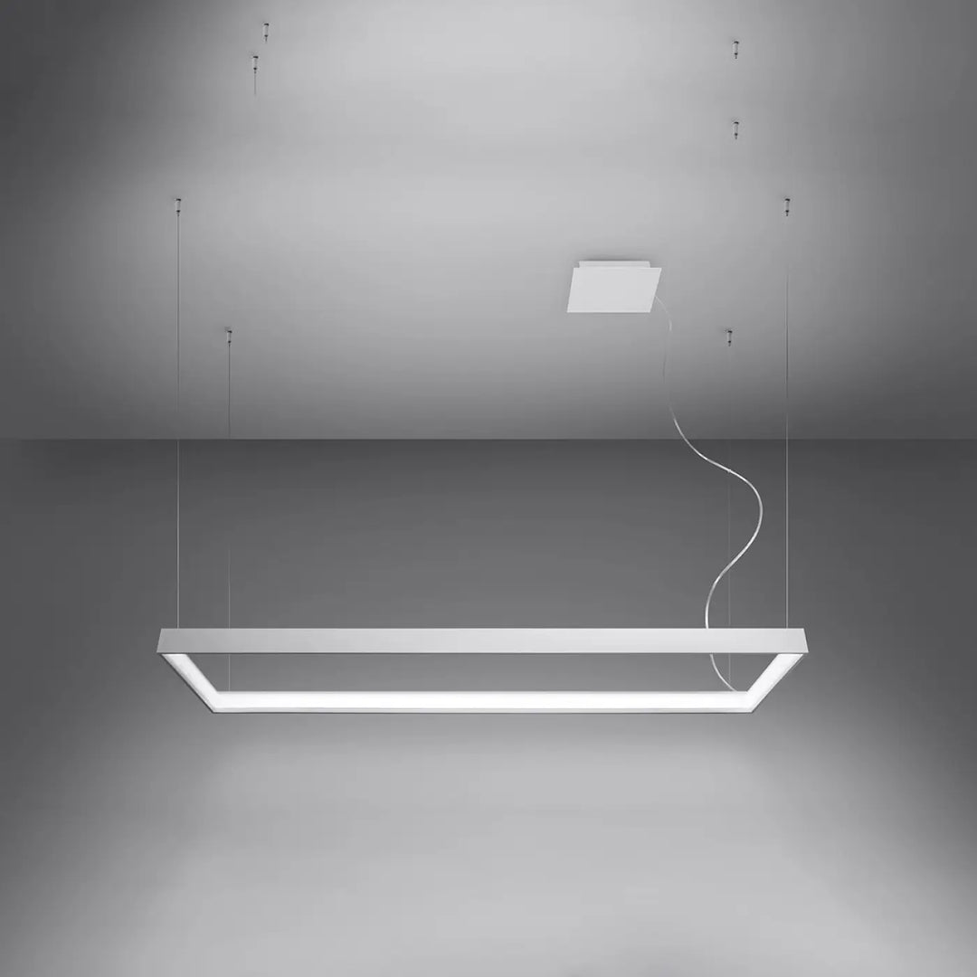 Lustre rectangulaire TUULA blanc allumée, vue en perspective