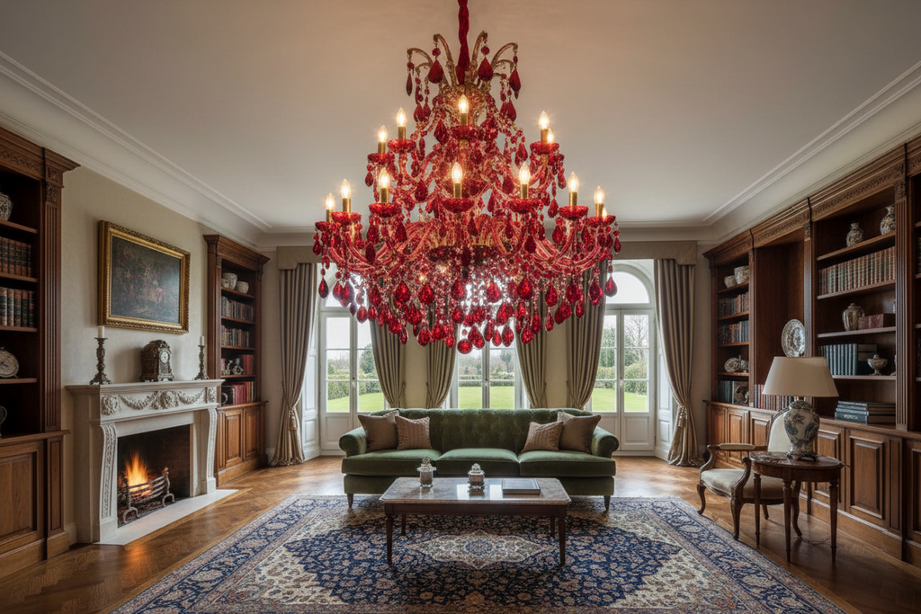 Lustre rouge dans une maison