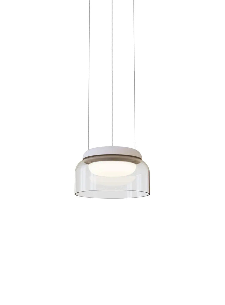 Suspension Totem Mini Pablo Designs en verre soufflé transparent, éclairage vers le bas