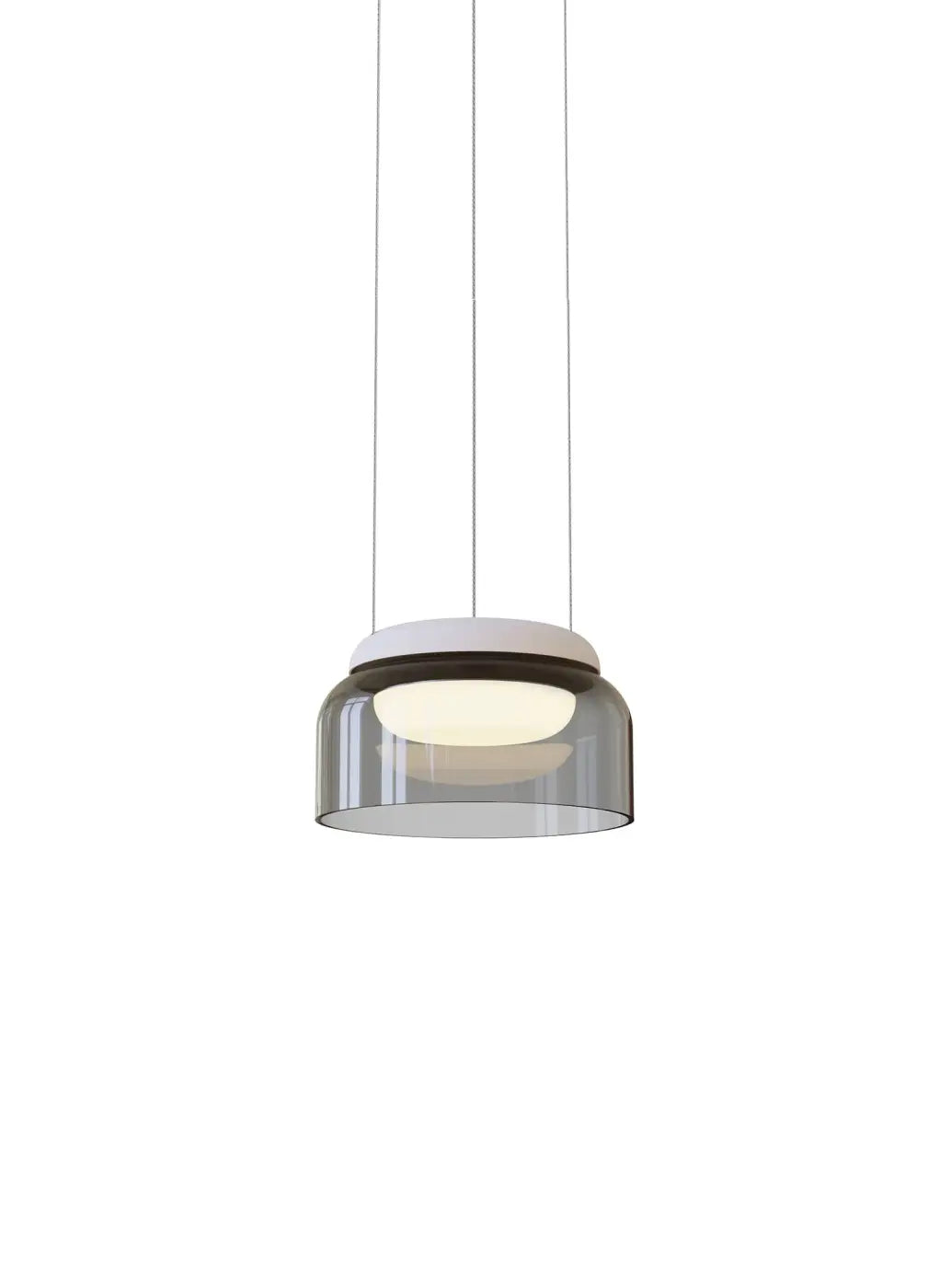 Suspension Totem Mini Pablo Designs en verre soufflé fumé, éclairage vers le bas