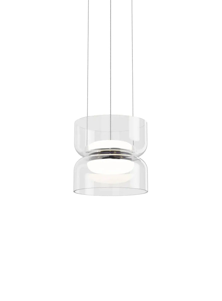 Suspension Totem Mini Pablo Designs en verre soufflé transparent, éclairage haut et bas
